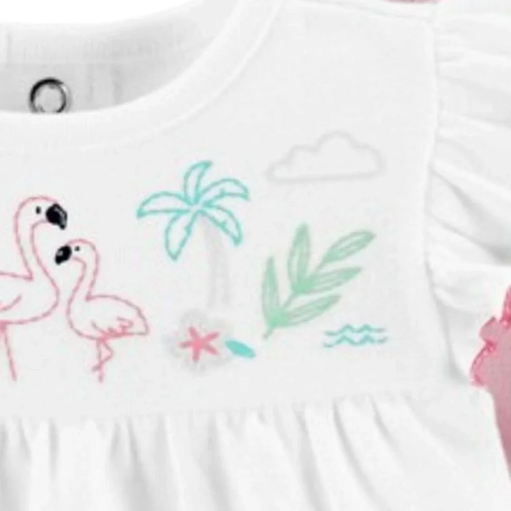 Carter's Baby Girl 3-Pc Set 6 Months Flamingo White Pink Shorts Top Bodysuit NWT